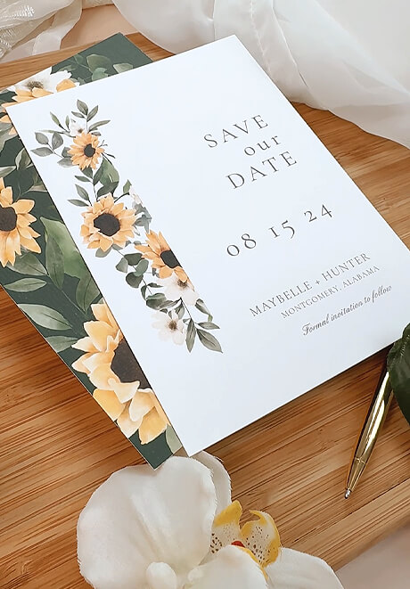 Watercolor Sunflower Style With An Artistic Flair Save the Date Cards By Moodthology Papery