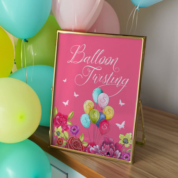 Balloon Twisting Alice In Wonderland Florals Poster