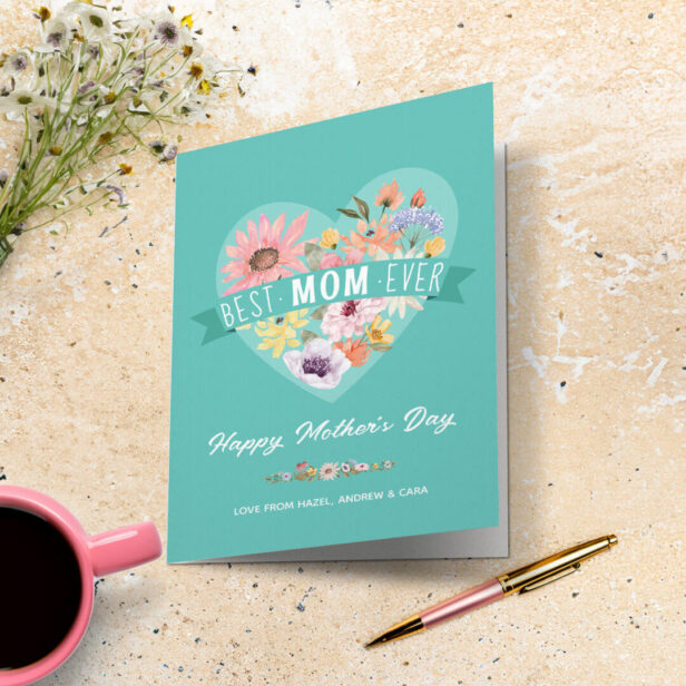 Best Mom Ever Wildflowers Heart Photo Mother's Day Card