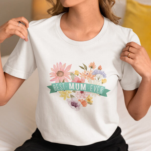 Best Mum Ever | Blooming Wildflowers Heart Photo T-Shirt