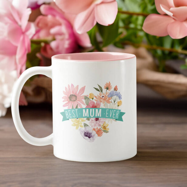 Best Mum Ever | Blooming Wildflowers Heart Photo Two-Tone Coffee Mug