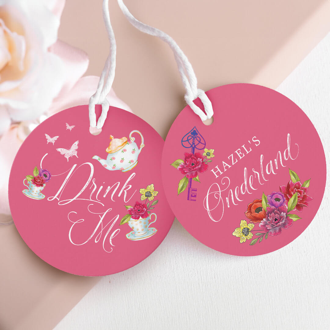 Eat Me! Vintage Alice in Onederland Vibrant Floral Favor Tags