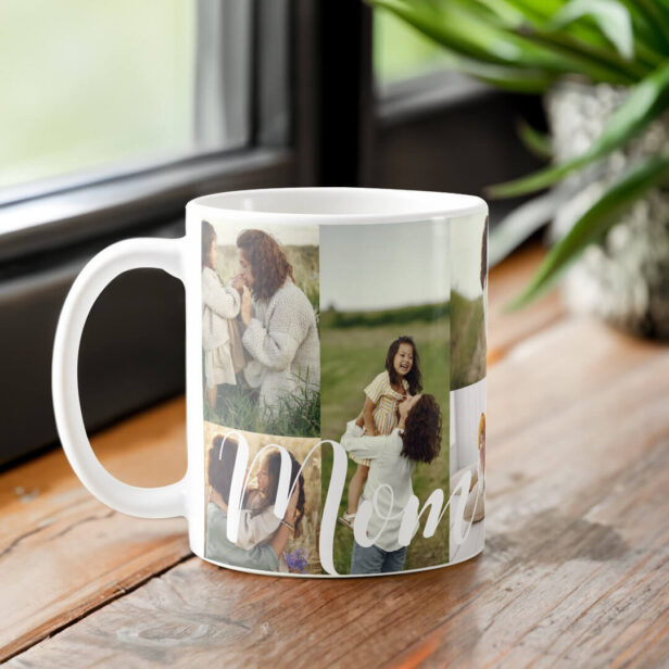 Elegant Script Mom Photo Grid Layout Personalized Coffee Mug