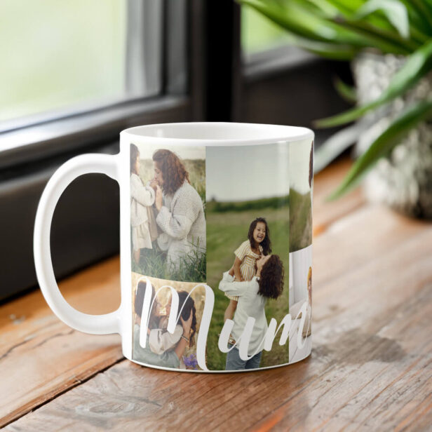 Elegant Script Mum Photo Grid Layout Personalized Coffee Mug