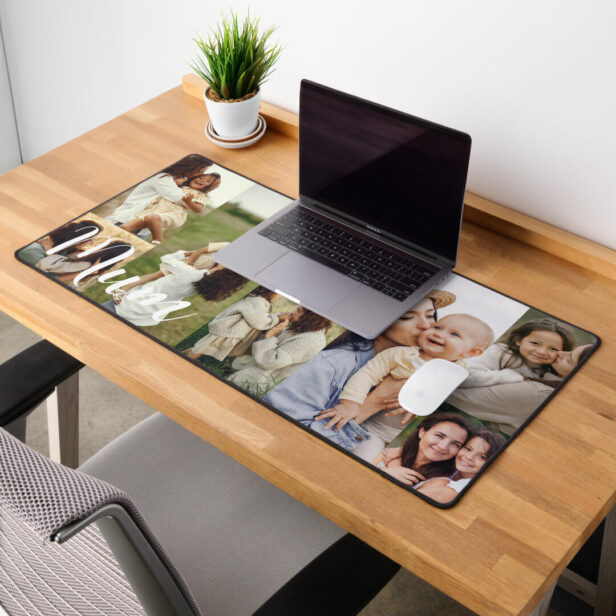 Elegant Script Mum Photo Grid Layout Personalized Desk Mat