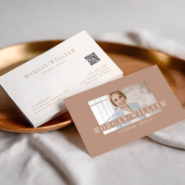 Modern Minimal Stylish Custom Photo & QR Code Business Card