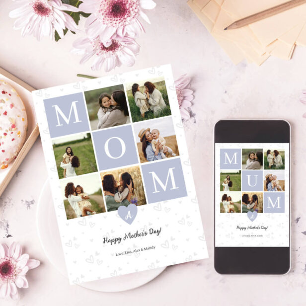 Mom Photo Square Gird Monogram & Personalized Mother's Day Card