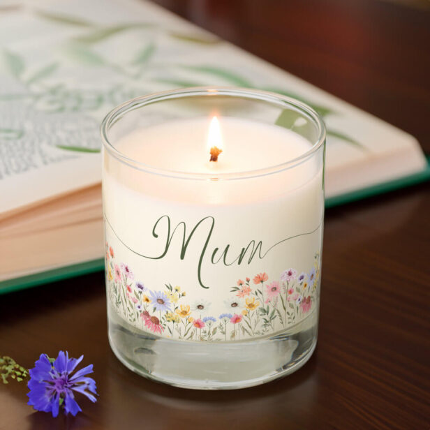 Mum Script Watercolor Wildflowers Mother's Day Scented Candle
