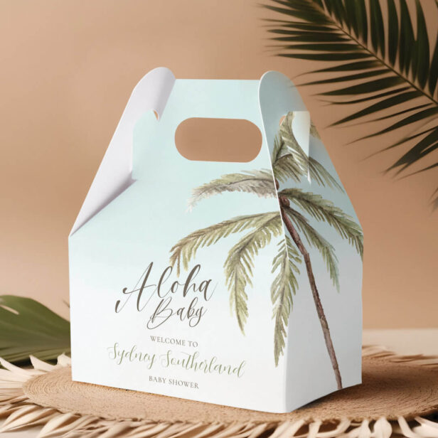 Tropical Watercolor Palm Trees Baby Shower Favor Box