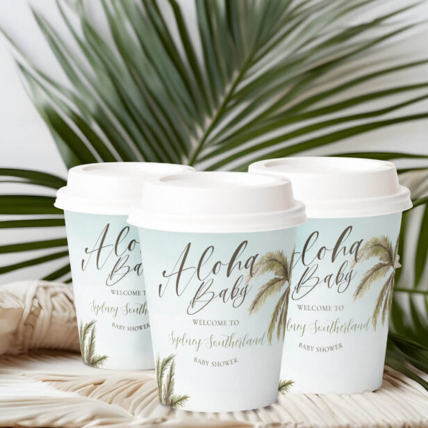 Tropical Watercolor Palm Trees Baby Shower Paper Cups
