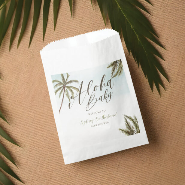 Tropical Watercolor Palm Trees Baby Shower Welcome Favor Bag
