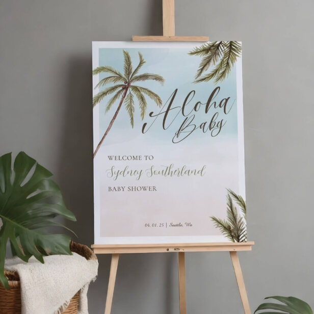 Tropical Watercolor Palm Trees Baby Shower Welcome Foam Board