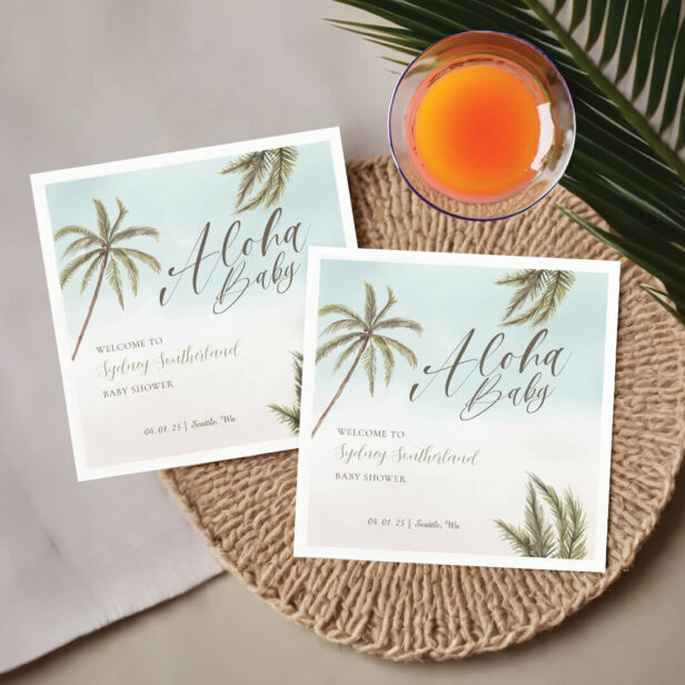 Tropical Watercolor Palm Trees Baby Shower Welcome Napkins