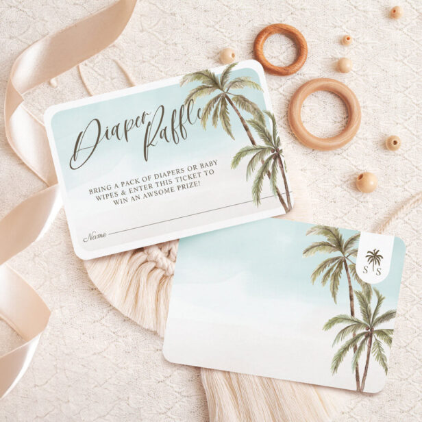 Tropical Watercolor Palm Trees Diaper Raffle Enclosure Card