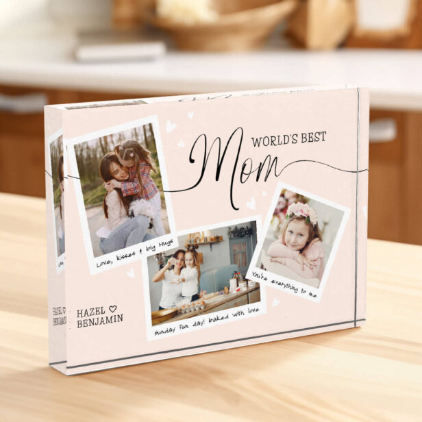 World's Best Mom Script Snapshot Mother's Day Pink Photo Block