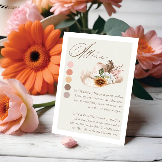 Attire Dress Code Floral Boho Western Hat Wedding Enclosure Card