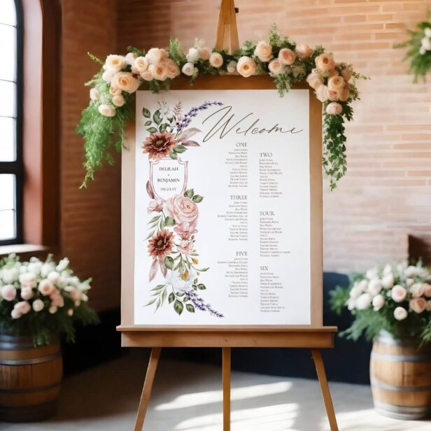 Boho Floral Welcome Wedding 6 Table Seating Chart Foam Board