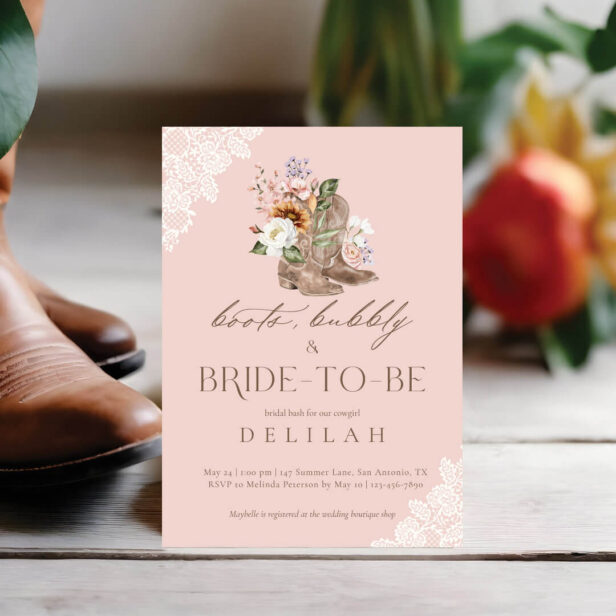 Boots Bubbly & Bride to Be Western Bridal Shower Invitation