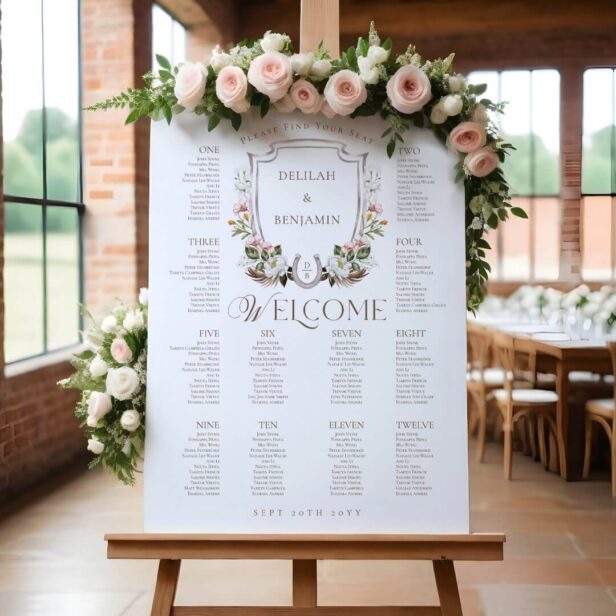 Country Western Floral Crest Wedding Seating Chart Foam Board