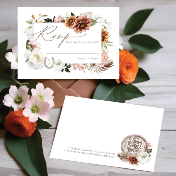 Country Western Watercolor Bohemian Floral Frame RSVP Card