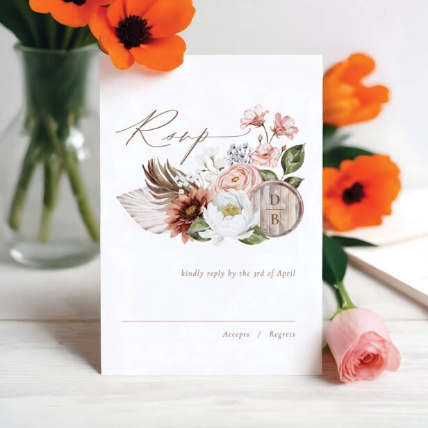 Country Western Watercolor Bohemian Florals Barrel RSVP Card