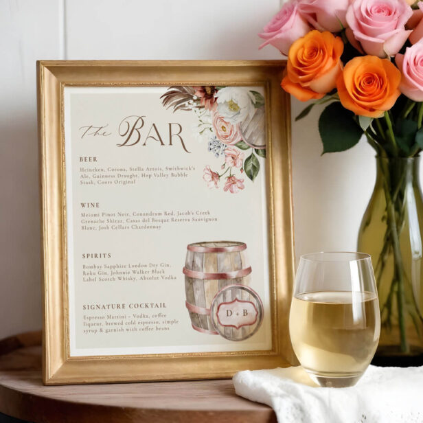 Floral Boho Western Country Wedding Drink Bar Menu Poster