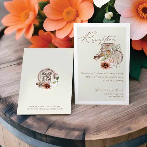 Reception Floral Barrels Western Country Wedding Enclosure Card