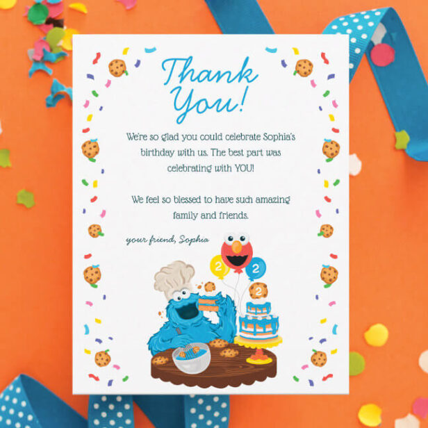 Sesame Street Cookie Monster Birthday Cake Thank You Card