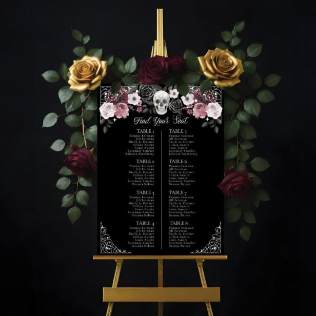 Til Death Skeleton Gothic Wedding Seating Chart Foam Board