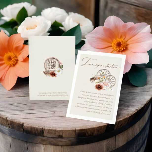 Transportation Floral Western Wagon Wheels Wedding Enclosure Card