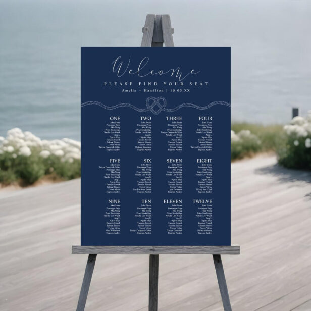 Tying the Knot Navy Nautical Wedding Seating Chart Foam Board