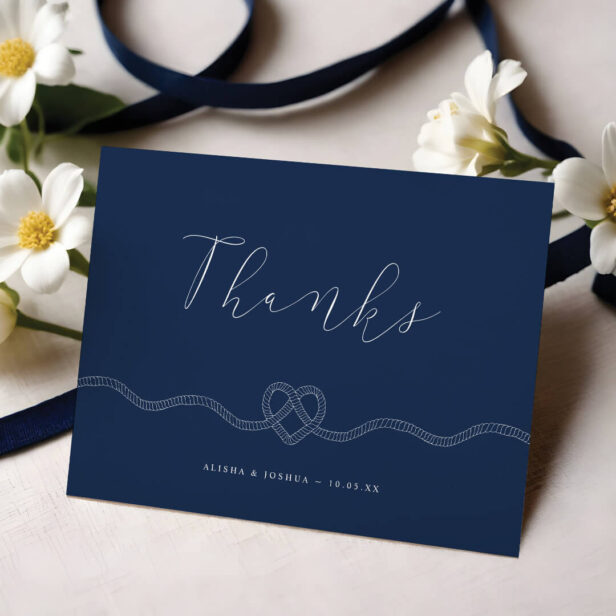 We Tied The Knot Nautical Navy & White Thank You