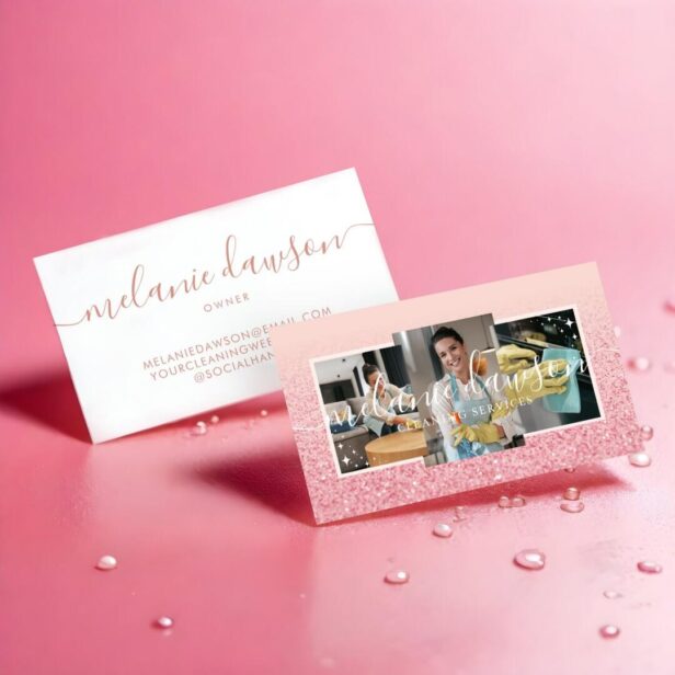 Elegant Glitter 3 Photo Cleaning & Maid Services Business Card