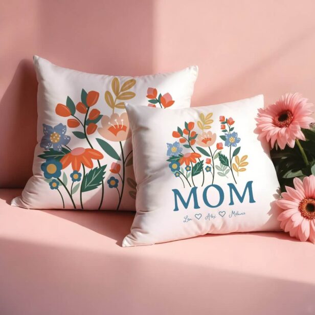 Elegant Mom Floral Flowers Personalized Throw Pillow