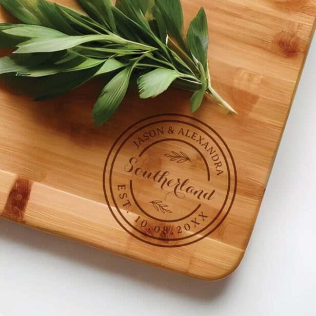 Elegant Personalized Couple's Newlywed Crest Cutting Board