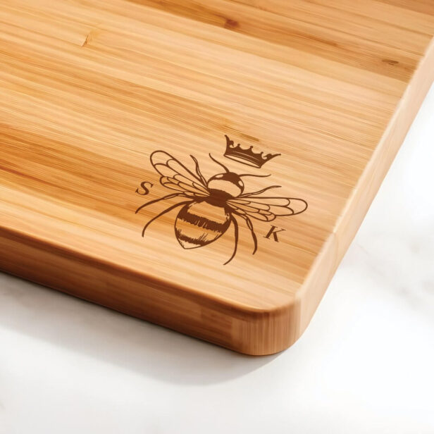Elegant Vintage Crown Honey Queen Bee Monogram Cutting Board