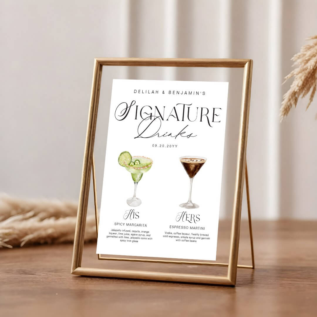 Elegant Watercolor His Her Signature Drink Wedding Poster