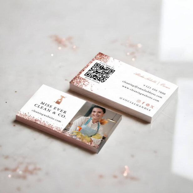 Glitter Cleaning & Maid Services Photo And Qr Code Business Card