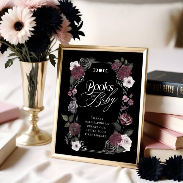 Gothic Black Watercolor Floral Books for Baby Sign
