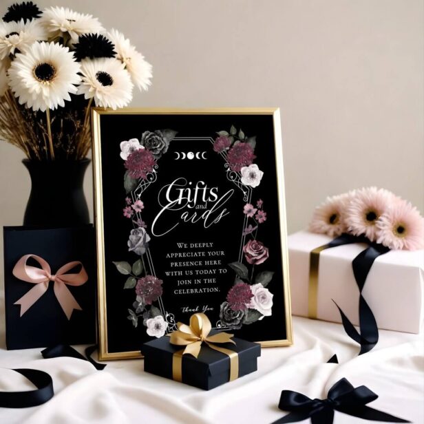 Gothic Black Watercolor Florals Gifts & Cards Sign