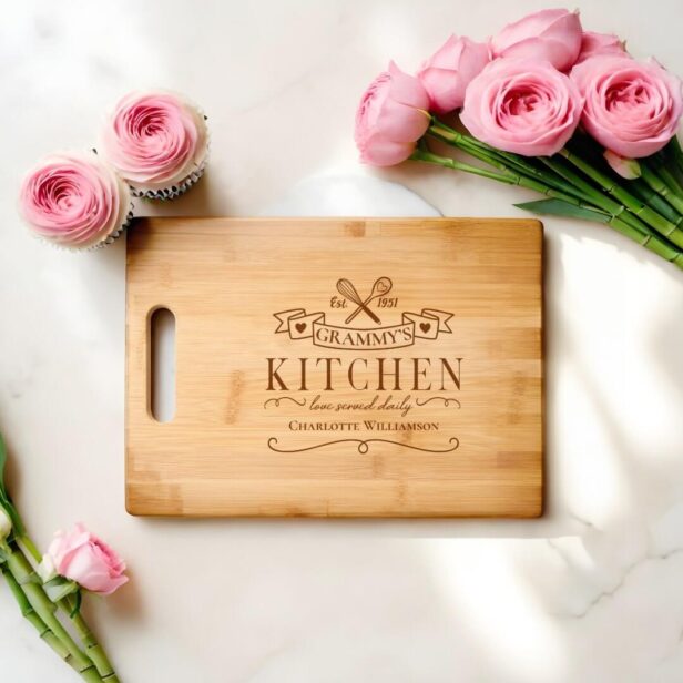 Grammy's Kitchen Love Served Daily Custom Name Cutting Board