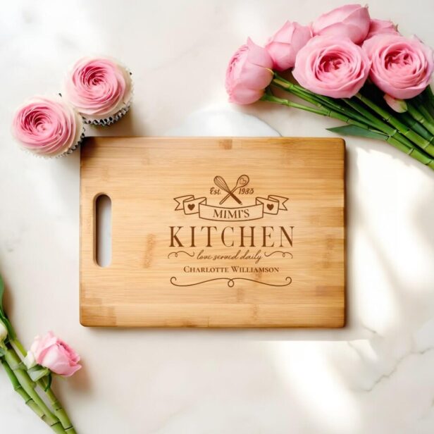 Mimi's Kitchen Love Served Daily Personalized Name Cutting Board