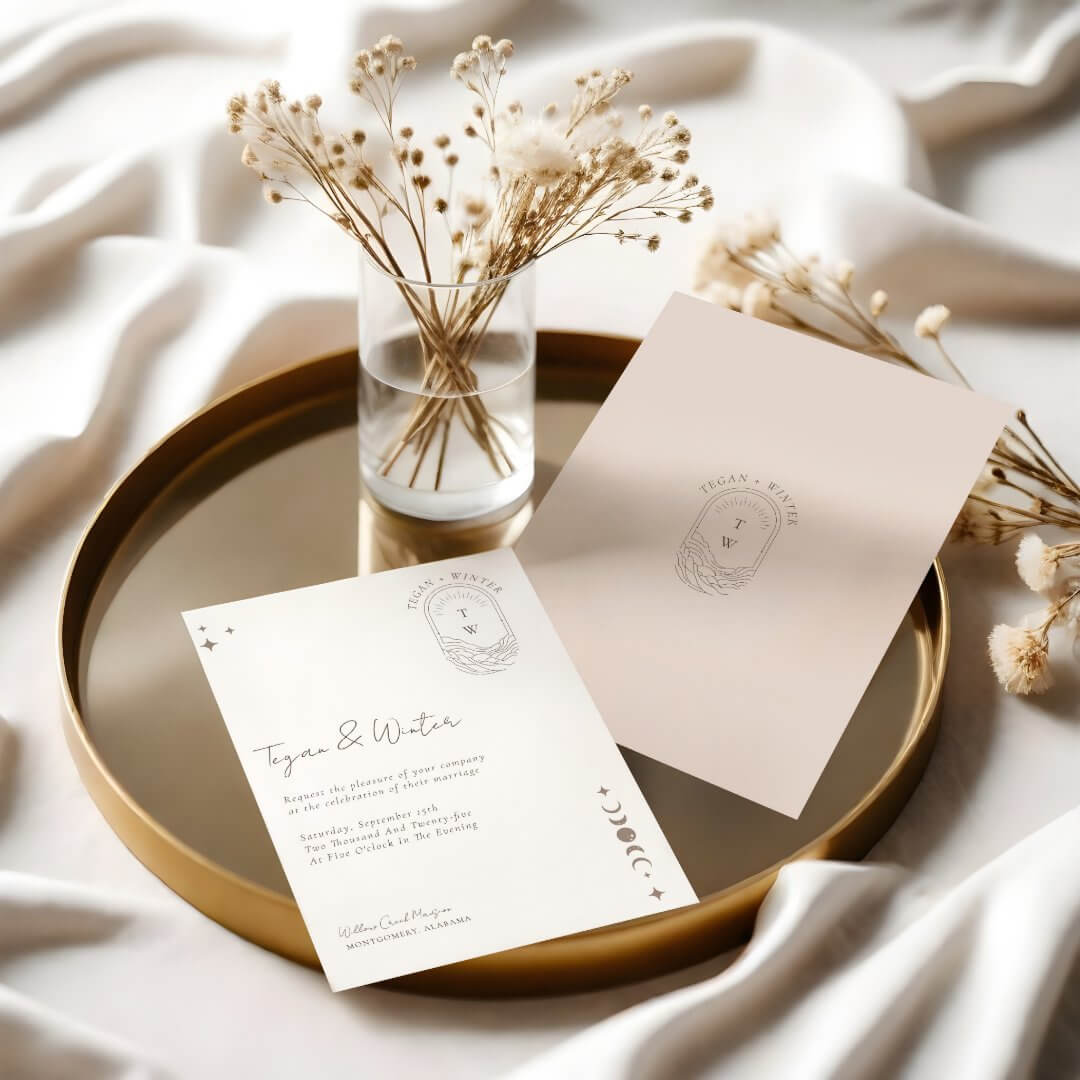 Celestial Holistic Moon & Stars Monogram Invitation