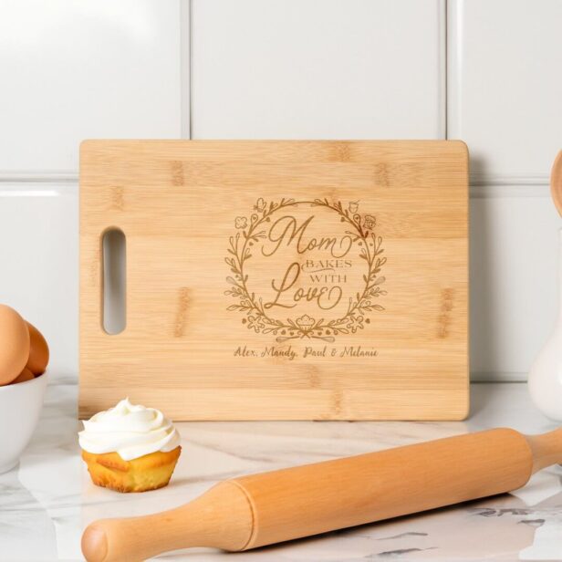Mom Bakes with Love Personalized Baking Crest Cutting Board