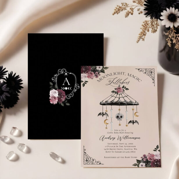 Vintage Floral Gothic Mobile Spooky Baby Shower Invitation