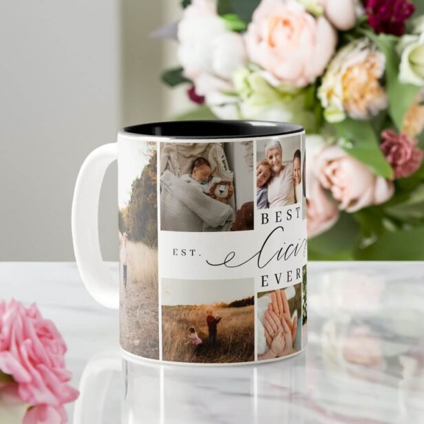 Best Cici Ever Elegant Script 8 Photo Collage Two-Tone Coffee Mug