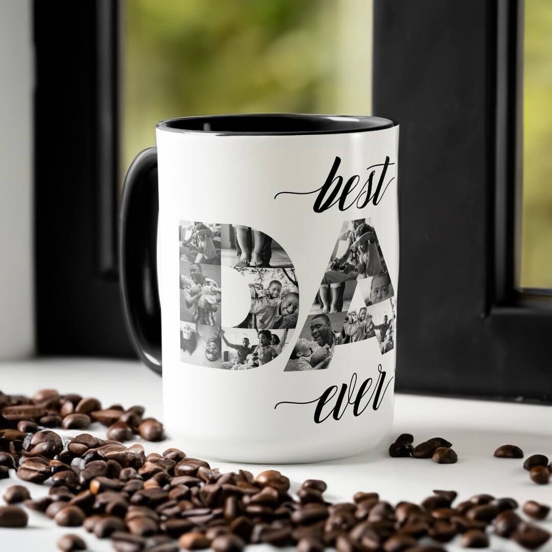 Best Dad Ever DAD black & White Photo Collage Mug