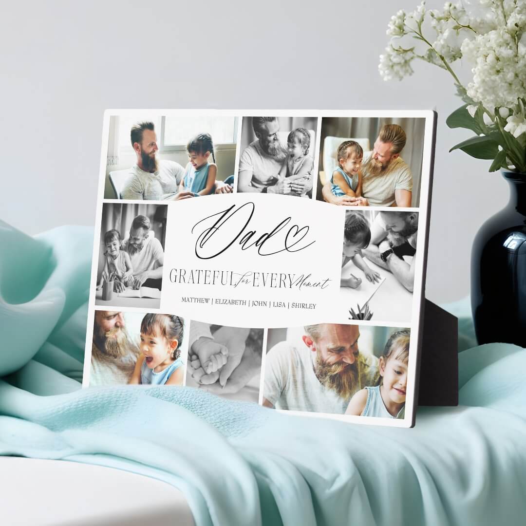 Dad Grateful for Every Moment Photo Collage Plaque