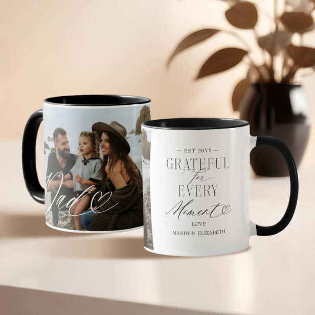 Dad Script Heart Grateful for Every Moment Photo Mug