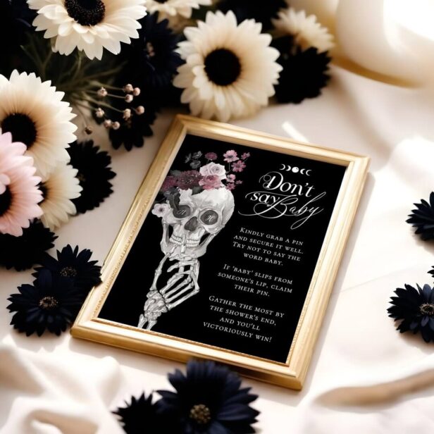 Don't Say Baby Gothic Floral Skull Baby Shower Poster